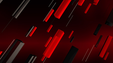 An arty 3d illustration of red, grey and black rectangular lines and thin white spokes moving aslant in the dark purple background. They are full of optimistic dynamism.の写真素材