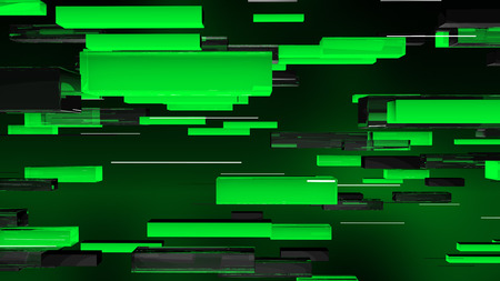 A cheerful 3d illustration of bright green and black horizontal rectangular tubes flying together with white lines in the dark green backdrop. They generate the spirit of hope and luck.の写真素材