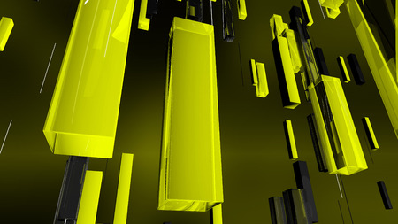 A lavish 3d illustration of big golden, grey and black rectangular pipes falling together with white lines in the dark yellow backdrop. They generate the spirit of wealth.の写真素材