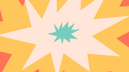 A cheery 3d illustration of colorful cartoon stars with ten points imposed on each other in the pink backdrop. The smallest is blue, the middle is white, and the biggest is orange. の写真素材