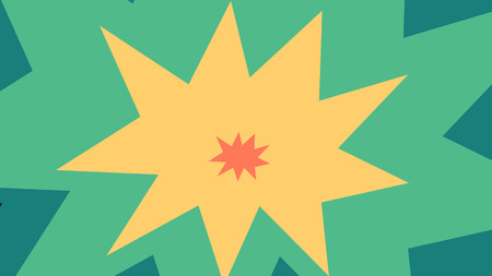 A cheerful 3d illustration of multicolored ten pointed stars put on each other in the blue background. They look childish and are of brown, yellow and green colors の写真素材