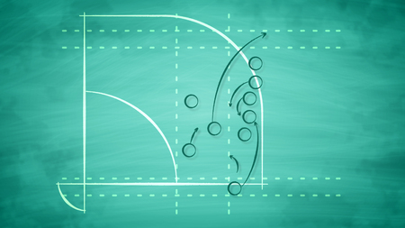 An optimistic 3d illustration of a sport field for American baseball field full of zeroes and arrows. It displays the tactics of a pitcher and a batter wishing to be victorious.の写真素材