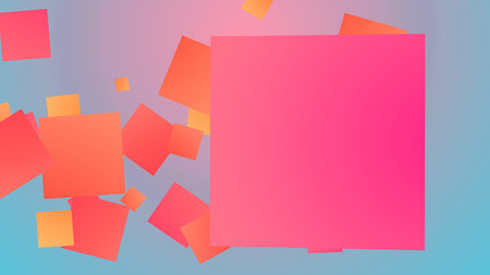 An enjoyable 3d rendering of spinning big and small squares of pink, violet, orange and brown colors entertaining cheerfully in the light blue background. They look optimisticの写真素材