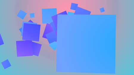 A merry 3d illustration of spinning big and small squares of blue, violet and celeste colors frolicking joyfully in light purple and blue background. They look hilariousの写真素材