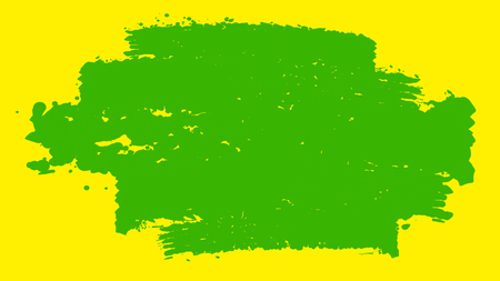A joyful 3d illustration of muddled green brush strokes painted in the bright yellow background. They form the celebratory mood of enjoyment, happiness and joy.   の写真素材