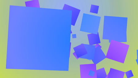 A humorous 3d rendering of spinning big and small squares of blue, violet, and dark blue colors playing cheerfully in light violet and white background. They look happy and jolly.の写真素材
