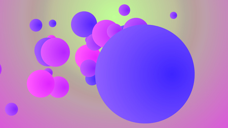 A hilarious 3d illustration of flying big and small balls of violet, purple and pink colors rushing hilariously in light rosy and purple background. They generate the mood of funの写真素材