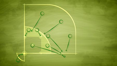 A cheery 3d illustration of a sport field for American baseball field covered with zeroes and arrows. It shows the tactics of a pitcher and a batter wishing to beat the rival.の写真素材