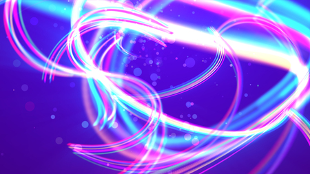 A merry 3d illustration of yellow, white and purple strokes twisting and flying in a happy way in the light violet background. See-through big and small soap bubbles fly around cheerfully.の写真素材