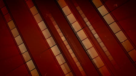An arty 3d illustration of slanting straight film tapes of light and dark brown colors. They create the feeling of high professionalism, creativity, optimism and nostalgia for Hollywood cinema.の写真素材