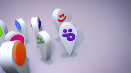 A hilarious 3d illustration of emotional multicolored smileys looking like large blobs playing together happily in the grey background. Their kiddy figures create a cheerful moodの写真素材
