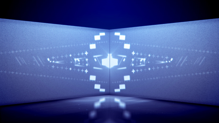 An exciting 3d illustration of neon tunnel games of white stripes and squares playing in a kaleidoscopic way and moving in horizontal directions in the blue background. They look cheery and festive.の写真素材