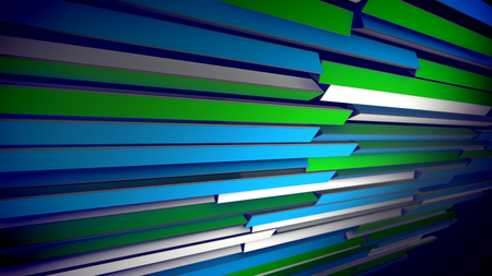 A striking 3d illustration of horizontal colorful blinds made of colorful straight streaks placed askew. They alter colors from white and pink to blue and salad. The shutter looks cheerful.の写真素材