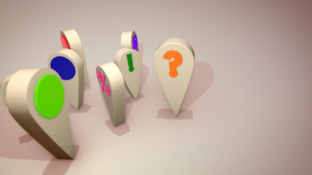 An optimistic 3d illustration of such colorful computer signs as question and exclamation marks, at and dollar symbols, standing in a circle and moving one after another happily. They are funny.の写真素材