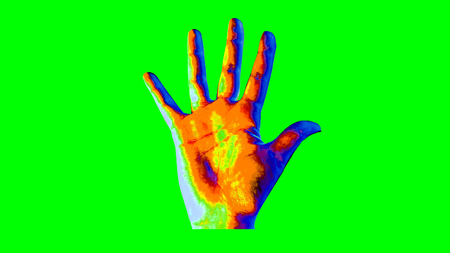 A striking 3d illustration of a golden human hand showing a high five gesture in the light salad background. The picture creates the mood of art, success and optimism.の写真素材