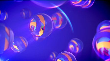 An astonishing 3d illustration of nested spheric constructs of various colors inserted in round...