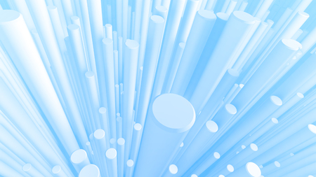 An opt art 3d illustration of abstract and tall white pillars sticking out from the light blue background. They form the mood of astonishment, artistic novelty and fun.の写真素材