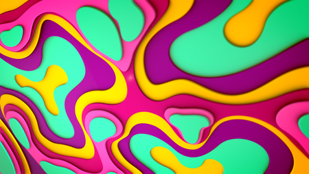 Childlike 3d illustration of multilevel and colorful plastic blobs and spots placed vertically in a happy and artistic way. They generate the mood of holiday, innovation and cheerfulness.の写真素材
