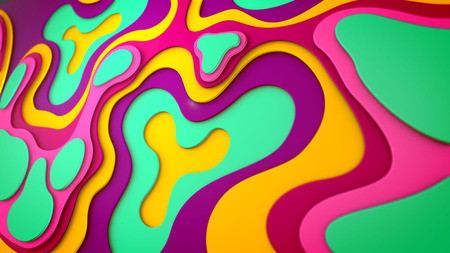 Original 3d illustration of multicolored and multishaped plastic blobs and spots plased asked in a cheerful way. They generate the mood of celebration, optimism and joy.の写真素材