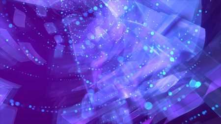 Volumetric 3d illustration of spinning spirals flying in cloudy nebulas in the light violet background. It looks like a mysterious and futuristic time portal.の写真素材