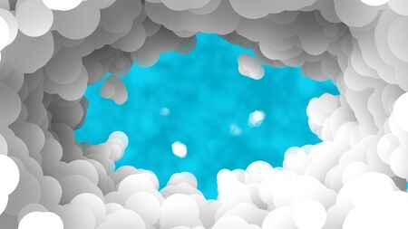 Wonderful 3d rendering of a light blue window in feathery white and grey clouds. It shows that hope exists and looks cheerful, fine and optimistic.の写真素材