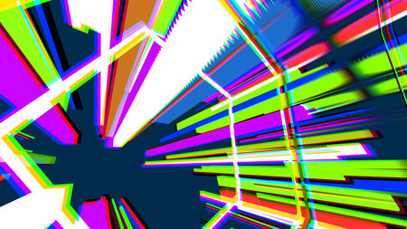 Magnetic 3d illustration of a rainbow diamond shaped time portal after a blurred cartoon explosion...