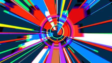Gorgeous 3d illustration of a rainbow cartoon explosion looking like broken sunrays beaming around cheerfully. It has rounds in the center.の写真素材