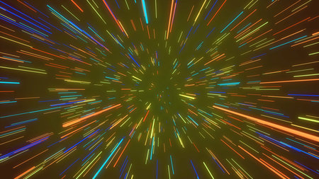 Cheerful 3d illustration of a colorful cosmos portal from rainbow direct stripes looking like sun...