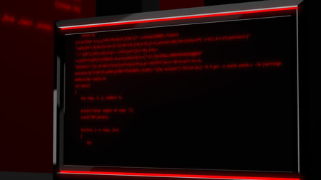 Wonderful 3d illustration of a red programming code from moving lines of formulas on moving back...
