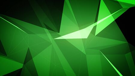 3d illustration of Plexus effect geometric triangle. Abstract background in green color.の写真素材