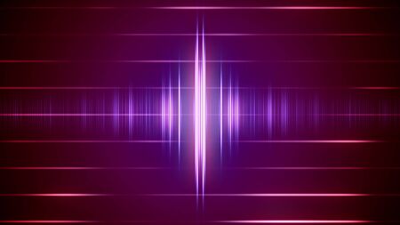 Abstract digital sound wave on the striped background with light signals. 2d illustration.の写真素材