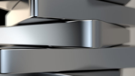 3d rendering of Metal, chrome plates, shiny, vertically arranged. Shallow depth of field.の写真素材