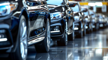 Row of new cars for sale. EOF.の素材