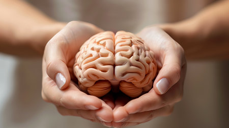 Hands holding a human brainの素材