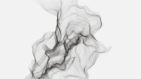 Abstract minimalist line drawing with a deconstructed fractal split effect.の素材
