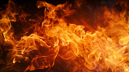 High-res image featuring an extremely close-up view of a crisp fire flame texture against a black background.の素材