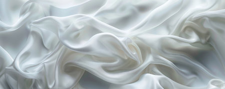Many white silk materials wave in a breeze, blending together, with copy space.の素材