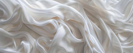 Numerous white silk materials wave in the wind, blending together, with copy space.の素材