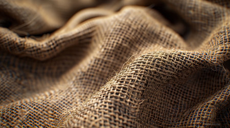 Sackcloth texture background in close-up with a shallow depth of field.の素材