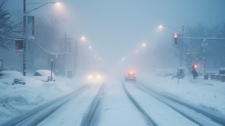 Powerful blizzard closes roads and ski resorts with heavy snow and strong winds battering the mountains.の素材