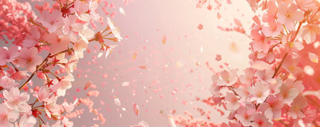 Sakura pattern background with space for text, in sunny daylight, photorealistic.の素材