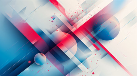High-tech minimalism, blue and red glares on a white solid background, creating an organic composition.の素材