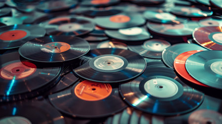 a pile of vinyl discsの素材