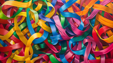 Overcrowded with patterned color ribbons.の素材