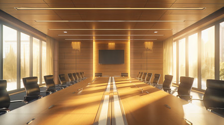 Empty business conference room with bright lighting.の素材