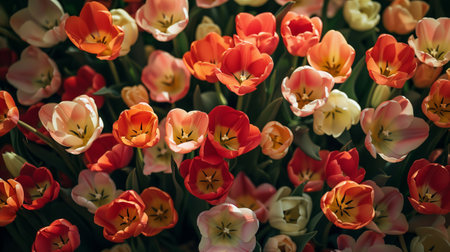 A full-frame shot of natural tulips.の素材
