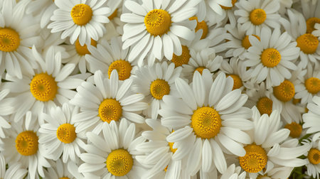A full frame of natural chamomile flowers.の素材