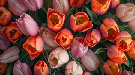 A full frame of natural tulip flowers.の素材