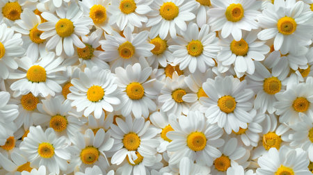 Full frame of natural chamomile flowers.の素材