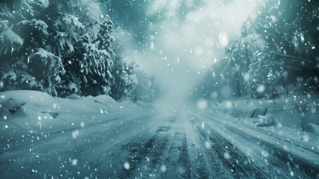 A severe snowstorm, known as a blizzard, brings heavy snowfall, strong winds, and low visibility.の素材